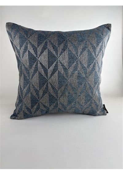Mavi Geometrik Desenli Keten Kırlent Kılıfı 43x43 Cm Premium Collection Mavi - Gri