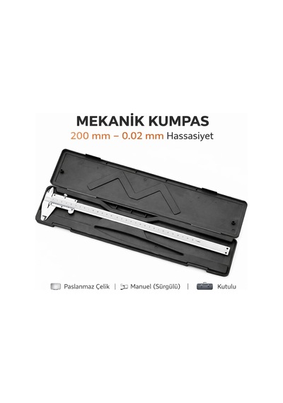 Senbang 200 Mm Mekanik Kumpas 0.02 Mm Hassasiyet Paslanmaz Çelik Manuel Sürgülü Kumpas Kutulu