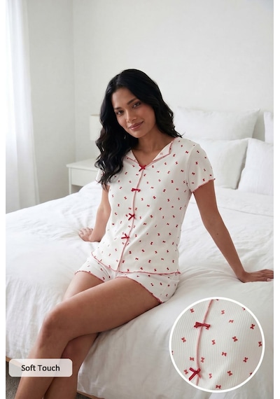 Lela Bayan Pijama Takımı 65770837 Beyaz-kırmızı