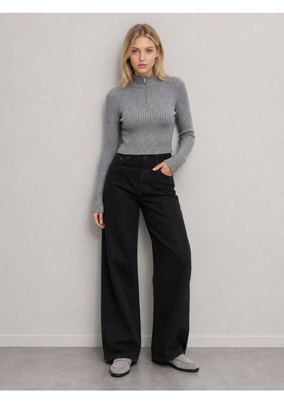 Loft Slim Crop Fit Kadın Kazak Lf2041703 Q1.v1 Gri Melanj