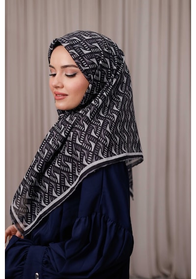 Mimiyum D S Model Soft Eşarp Siyah Gri Çok Renkli