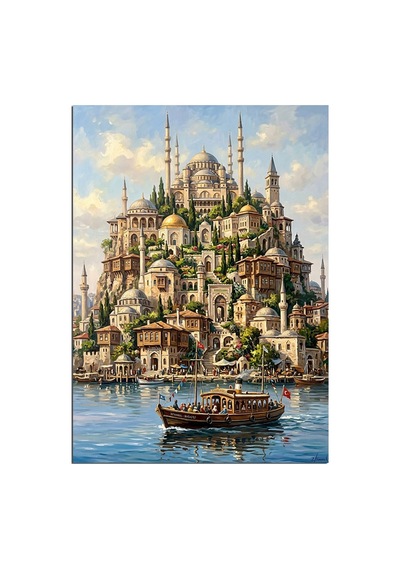İstanbul Fantastik Şehir Tepesi Dekoratif Kanvas - Mdf Ahşap Tablo Çok Renkli