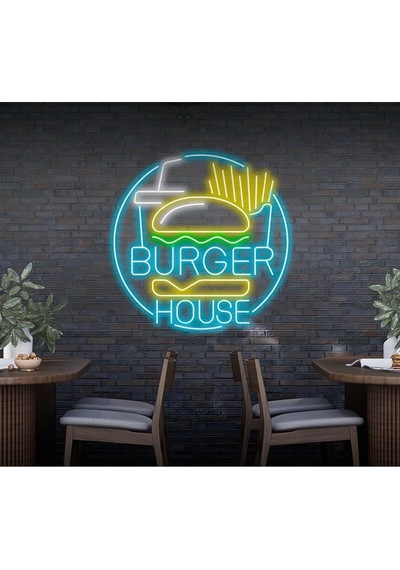 Burger House Yazılı Ve Şekilli Neon Tabela Turkuaz