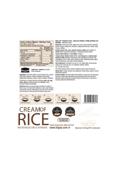 Rice Cream Pirinç Kreması Çikolata Aromalı 1000g 20 Servis