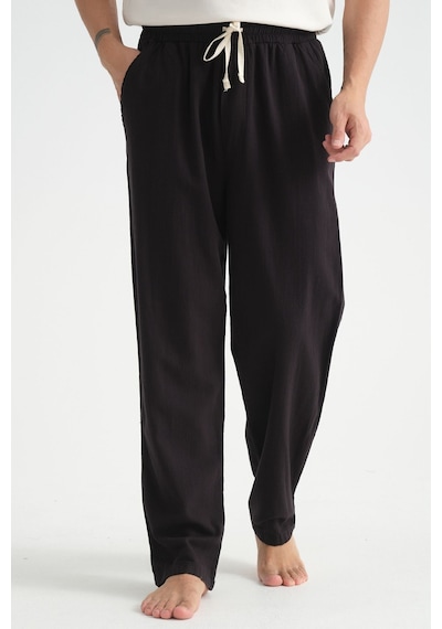 Redline Luxe Erkek Baggy Keten Karışımı Rahat Pantolon Bol Paça Yeni Sezon Siyah