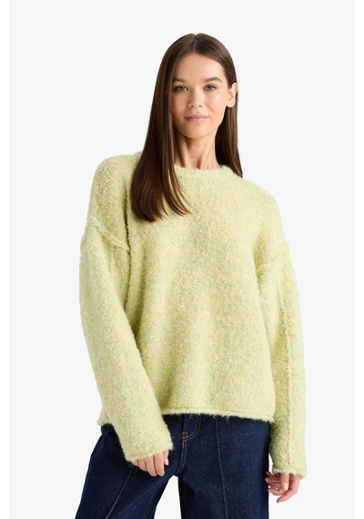 Defacto Yün Karışımlı Bisiklet Yaka Oversize Fit Triko Kazak F3256ax25wngn597 Yeşil-gn597