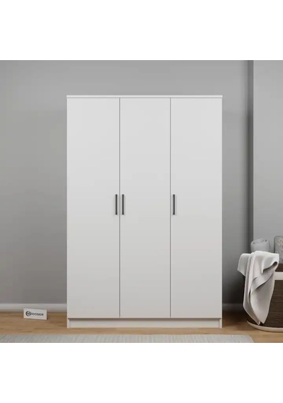 Kardelen Serisi Mat Beyaz 3 Kapaklı 5 Raflı 120 Cm Elbise Dolabı Beyaz
