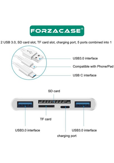 Forzacase 5in1 Usb 3.0 Lightning Type-c To Sd-tf Kart Okuyuculu Usb Kamera Adaptörü -fc1115 -