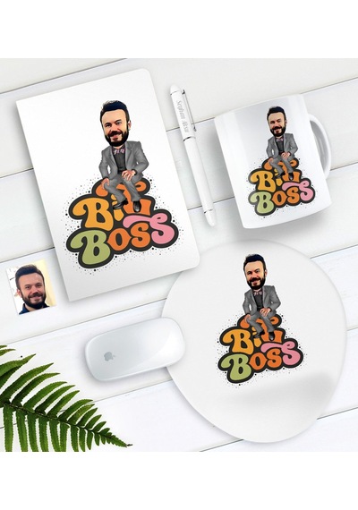 Kişiye Özel Bay Big Boss Karikatürlü Defter Kalem Kupa Mouse Pad