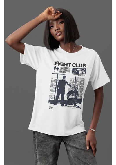 Fight Club Tyler Durden Efsane Film Ön Baskılı Unisex Oversize Ti Beyaz