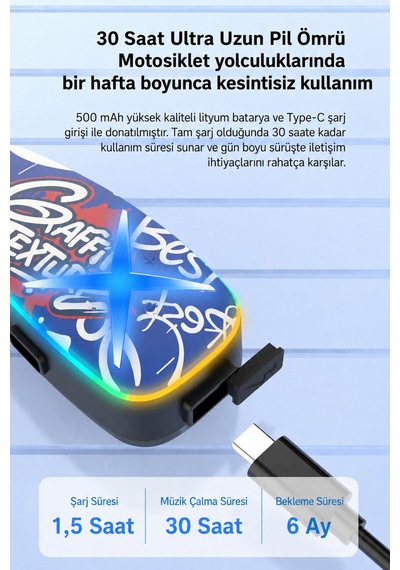 Syk-15 Bluetooh 5.4 Motosiklet Kask Kulaklık Intercom Rgb Işıklı Motorsiklet Interkom