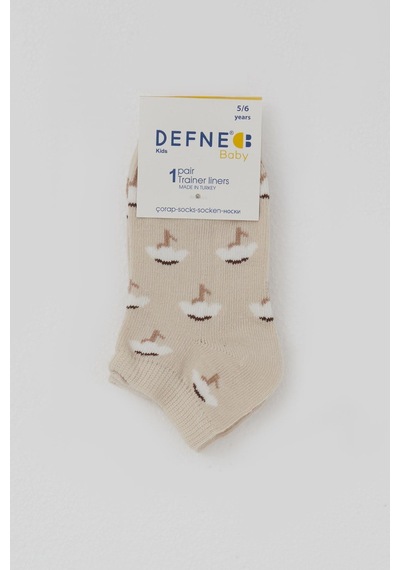 Defne Baby Kız Çocuk Patik Çorap Mantar Desenli 5-12 Yaş, Bej