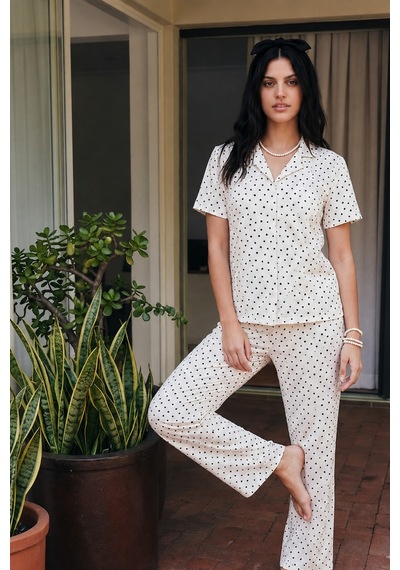 Viskon Karışım Homewear Kar Beyaz Pijama Takımı