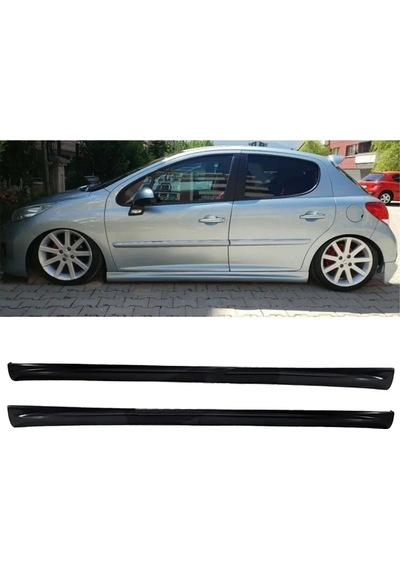 Peugeot 207 Yan Marşpiyel Seti Plastik 2 Adet Mat Siyah Karlık+ek+bodykit