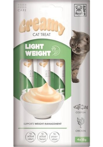 M-pets Creamy Light Weight Tavuklu Ve Morina Balıklı Kedi Ödülü 4x15 Gr