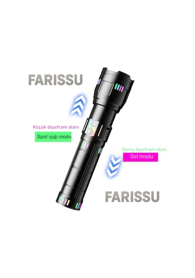 Or-w518 Ultra Güçlü Beyaz Lazer Led El Feneri 100w, 6000 Lümen, 2 Km Zoom Menzil Powerbank Özellikli Siyah