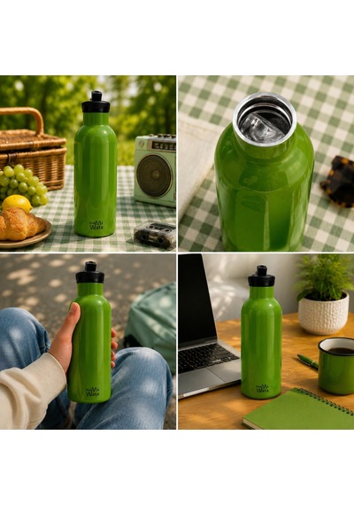 Mamawata Green Pipetli Çocuk Termos Matara 470 Ml Paslanmaz Çelik Sızdırmaz Yalıtımlı Suluk Yeşil