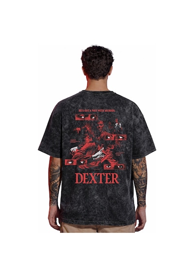 Tasarım Dexter Dizi Sırt Baskılı Unisex Oversize Vintage Yıkamalı Siyah
