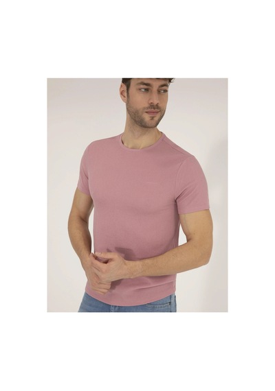 Pierre Cardin Bej Slim Fit Bisiklet Yaka Tişört Gülkurusu