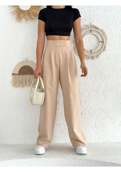Lavajeans Cırt Cırtlı Bol Paça Plazzo Pantolon Bej Gri