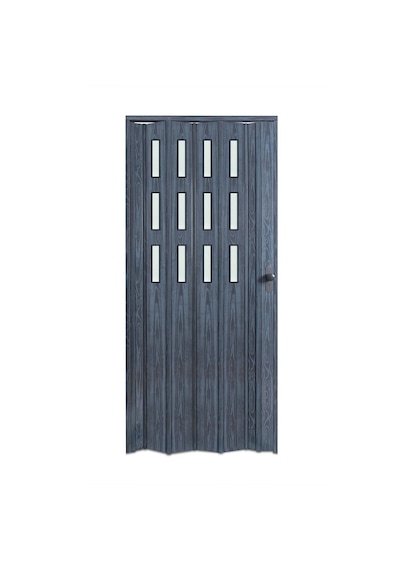 Faran Dekorasyon 115 x 230 Antrasit Renk Camlı Pvc Akordiyon Kapı - FRNAKMODEL-0-142