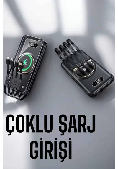 Hızlı Şarj Dijital Göstergeli Powerbankli Çoklu Şarj Özelliği Siyah 06599797