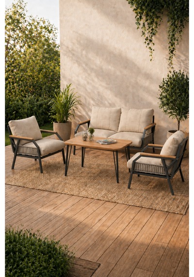 Daisy Antrasit 2+1+1 Masalı Bej Bahçe Balkon Takımı Makrome Örgülü Fermuarlı Metal Kanepe Seti Bej Daisy Antrasit 2+1+1 Masalı Bej Bahçe Balkon Takımı Makrome Örgülü Fermuarlı Metal Kanepe Seti Bej