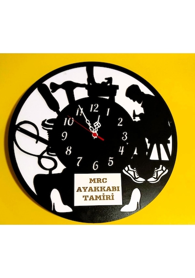 Ayakkabı /ayakkabı Tamiri Temalı İş Yerine Özel Kişiye Özel İsim Yazılı Duvar Saati Siyah