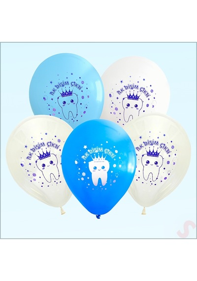 İlk Dişim Çıktı Balon, 30cm x 8 Adet - Mavi