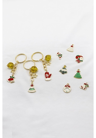 Gold Halkalı Renkli Yılbaşı Temalı Anahtarlık, Hediyelik Christma