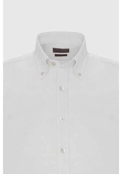 AC&Co / Altınyıldız Classics Erkek BEYAZ Slim Fit Dar Kesim Düğmeli Yaka %100 Pamuk Oxford Gömlek Beyaz