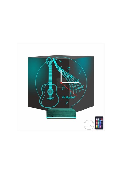 Luvivia Gitar Müzik Nota Kişiye Özel Saatli 3d Lamba - Masa Gece Lambası Şeffaf
