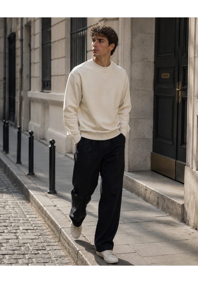 Km Collections Erkek Kışlık Sweatshirt 3 İplik Krem