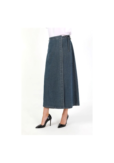 Vellichor Yandan Bağlamalı Denim Etek- Mavi Çok Renkli