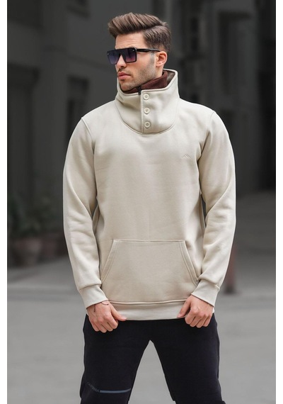 Madmext Madmext Triko Yaka Düğmeli Bej Sweatshirt 4411-bej Bej