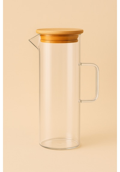 Lavino 3 Parça 400 Ml Borosilikat Yağlık - Bambu Altlık Ve 2 Adet Bambu Kapaklı Cam Yağdanlık Şeffaf