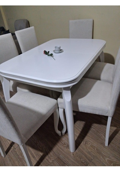 Masa Sandalye 90645 Muz Model Kayın Muz Açılır Parlak Lake Beyaz Giydirme Sandalye Beyaz