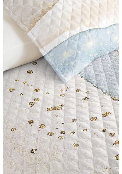 Mavi Geometrik Modern Genç Odası Tek Kişilik Pike Takımı-beyaz Gold 160x220 Cm Kapitone Yatak Örtüsü Narin Gölge Buharı