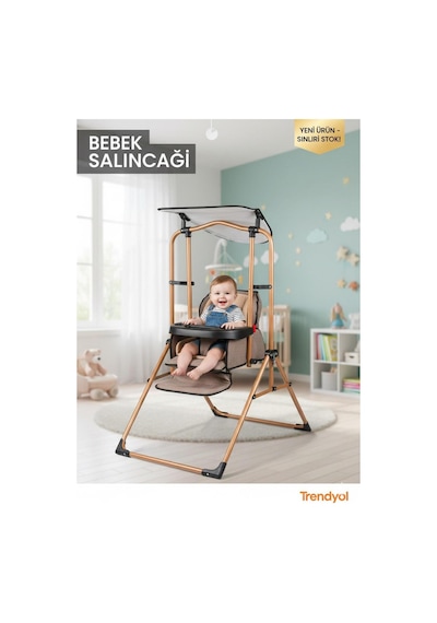 Öykü Bebek Diyari Lüx Salıncak - Mama Sandalyesi Gold- Kahve