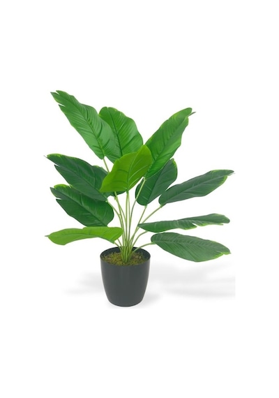 Yapay Çiçek Saksıda Yeşil Muz Yapraklı 12dal 50cm Salon Çiçeği Yapay Bitki
