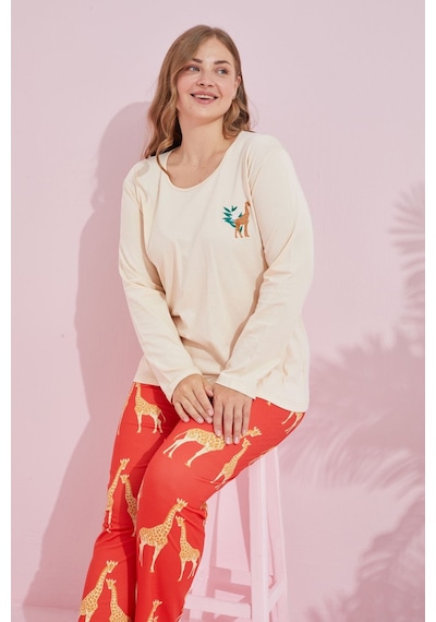 Siyah İnci Pamuklu Curve Büyük Beden Battal Boy Örme Pijama Takım24240728 Krem Siyah İnci Pamuklu Curve Büyük Beden Battal Boy Örme Pijama Takım24240728 Krem