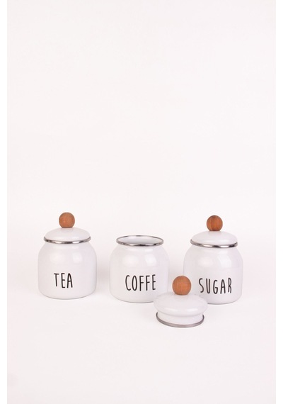 Motto Tea Coffee Sugar 3lü Emaye Baharatlık Seti Bej