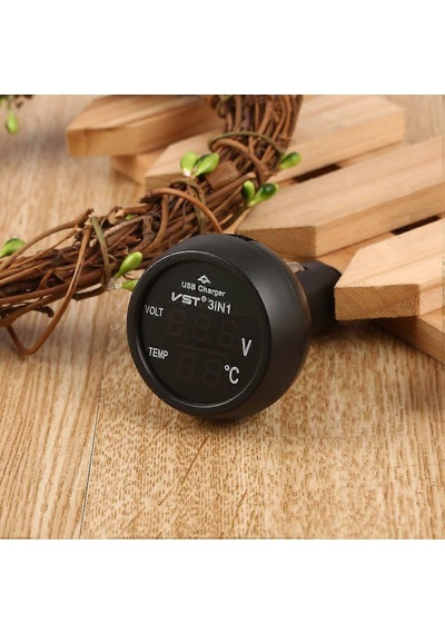 3'ü 1 Arada Dijital Led Usb Araç Şarj Cihazı Voltmetre Termometre Araç Aküsü Monitörü No.94632 Newway