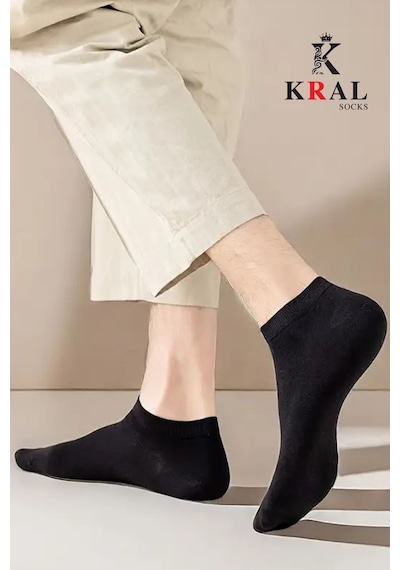 Kral Socks Kadın - Erkek 10 Çift Düz Desen Ekonomik Bilek Boy Patik Çorap Siyah