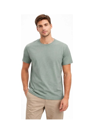 Erkek Bisiklet Yaka Yazlık Kısa Kol Düz Tişört Regular Kalıp T-shirt - Mint Yeşili