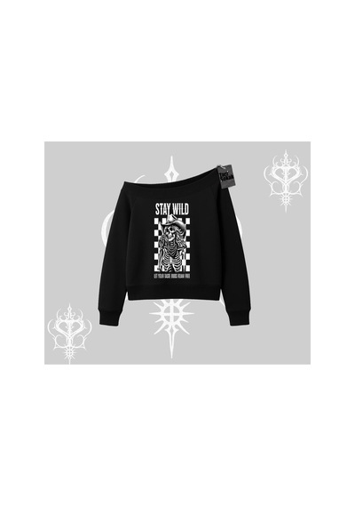 Tarzsokak Kayık Yaka Sweatshirt Stay Wild Rock Spirit Urban Riot Siyah