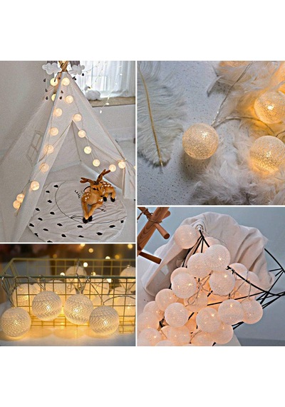 2 Metre 10 Led Büyük Kristal Top Işık Pilli 2 Kademeli 6 Cm Top Boyu Açık Beyaz
