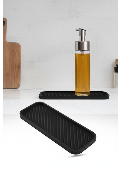 Siyah Silikon Yağdanlık Yağlık Standı Altlık Çok Amaçlı Organizer Sabunluk Altlığı 23x10 Cm Diğer