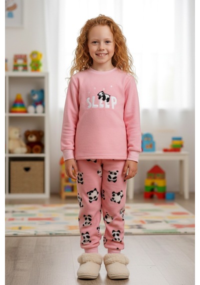 Kız Çocuk Kadife Polar Desenli Pijama Takımı 1679 Pembe02 Pembe02