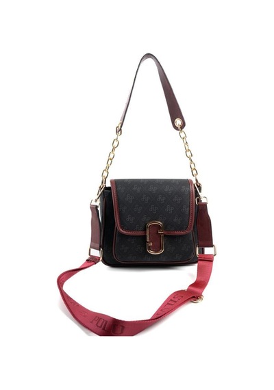 Silver Polo Sp1147 Kadın Omuz Çantası Monogram Siyah-bordo